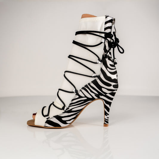 Eva Open Toe Lace Up Sock Bootie Dance Shoes - Zebra (Limited Edition)