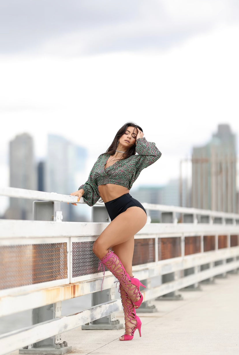 Drama Queen Laceup Rhinestone Boots - Pink