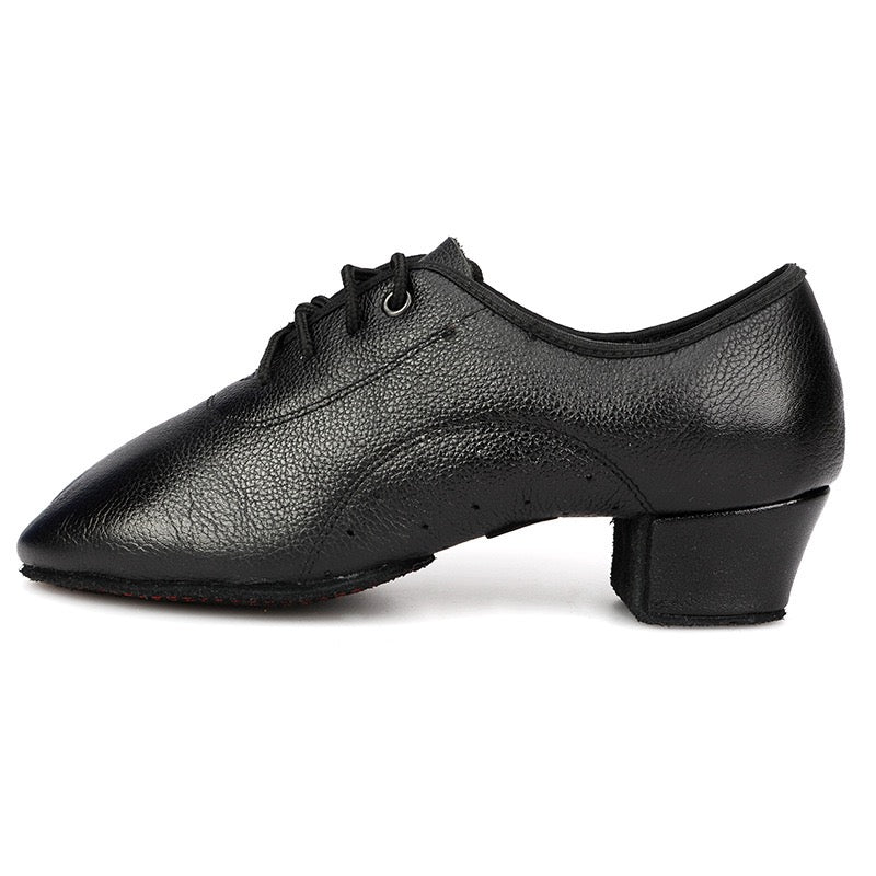 Nino Cuban Heel Leather Dance Practice Shoes with Suede Sole - Black