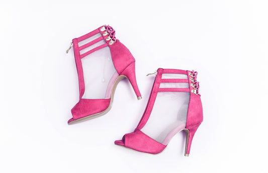 Vixen Lace-Up Open Toe Ankle Stiletto Dance Booties - Fuchsia