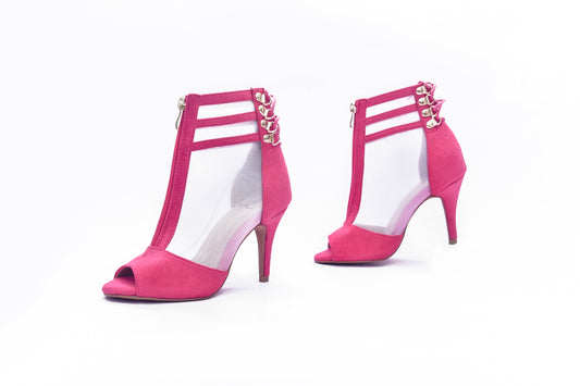 Vixen Lace-Up Open Toe Ankle Stiletto Dance Booties - Fuchsia