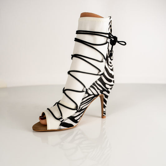 Eva Open Toe Lace Up Sock Bootie Dance Shoes - Zebra (Limited Edition)