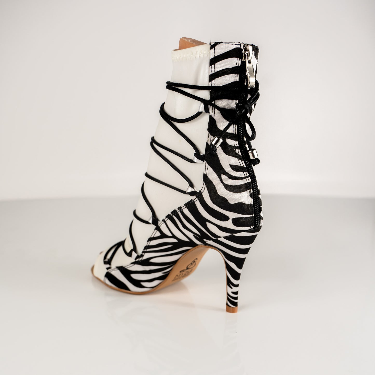 Eva Open Toe Lace Up Sock Bootie Dance Shoes - Zebra (Limited Edition)