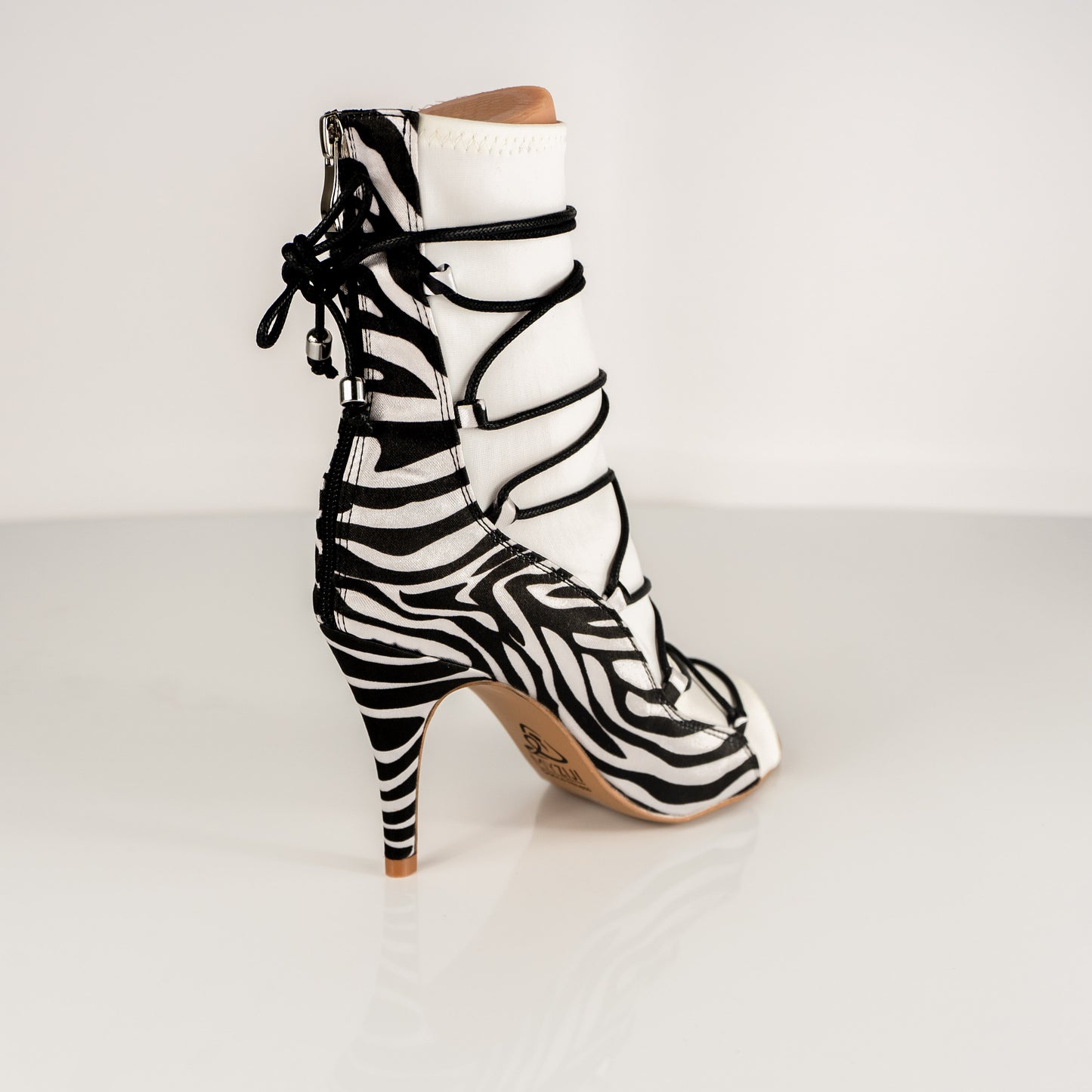Eva Open Toe Lace Up Sock Bootie Dance Shoes - Zebra (Limited Edition)