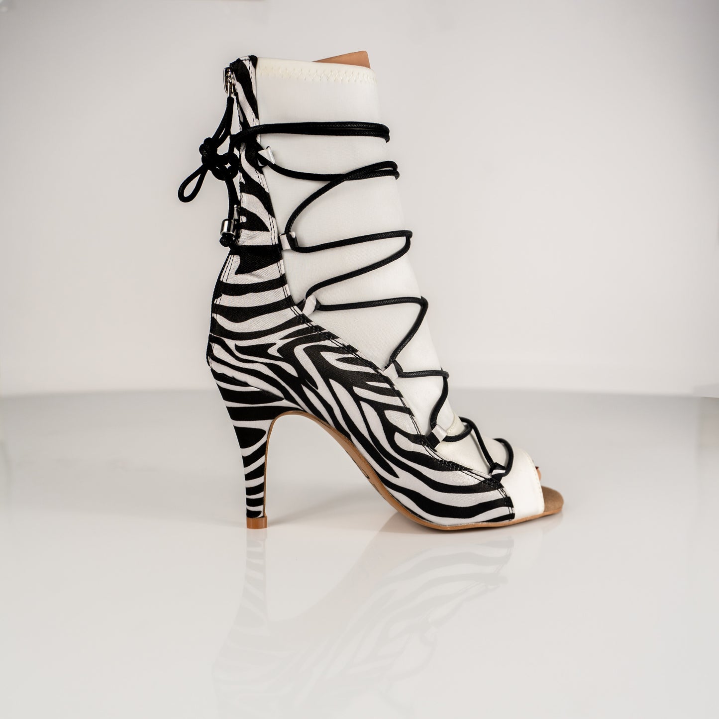 Eva Open Toe Lace Up Sock Bootie Dance Shoes - Zebra (Limited Edition)