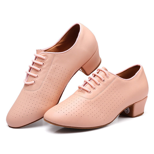 Nina Cuban Heel Leather Dance Practice Shoes with Suede Sole - Pink