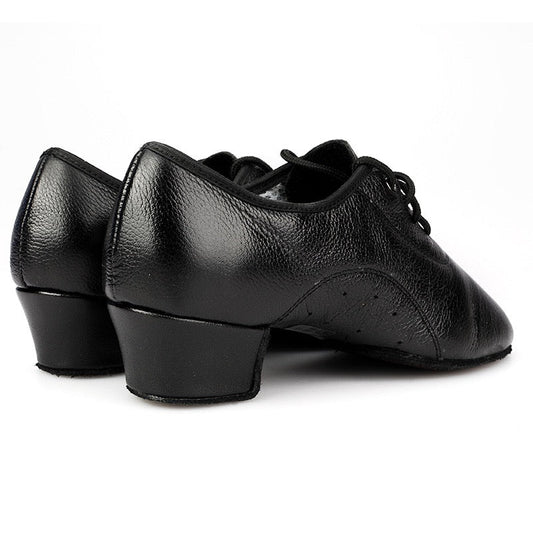 Nino Cuban Heel Leather Dance Practice Shoes with Suede Sole - Black